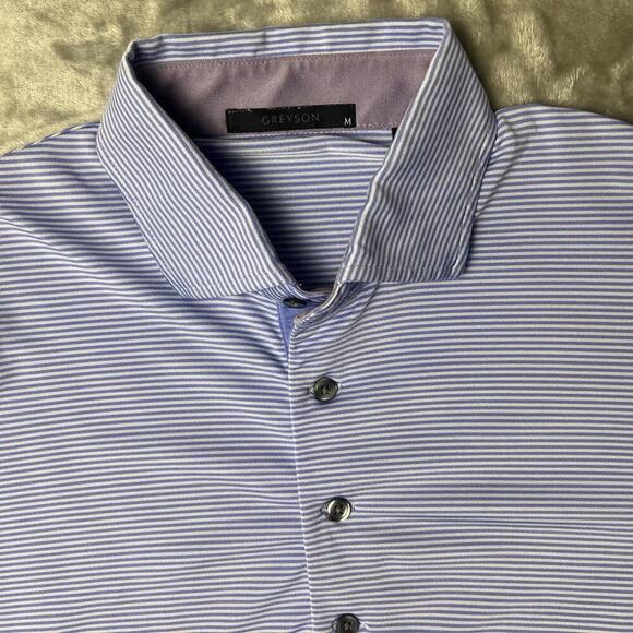 Greyson Golf Striped Athletic Performance Polo Button Up Shirt Medium - Picture 1 of 7